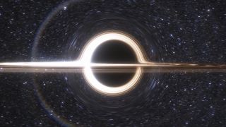 超大质量黑洞的动画。黑洞视界上物质的吸积盘。在事件视界上，空间、光和时间被强烈的引力所扭曲视频素材模板下载