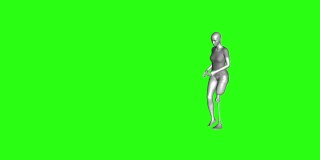3D女孩与现代腿假肢腿瘸，动画，绿色屏幕