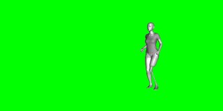 3D女孩与现代腿假肢腿跳跃，动画，绿色屏幕