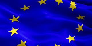欧盟旗帜。国家3d欧元旗帜挥舞。标志欧盟无缝循环动画。欧洲旗帜高清分辨率背景。欧洲国旗特写1080p全高清视频展示