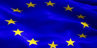 欧洲的旗帜。欧盟欧盟国家国旗镜头视频为电影，新闻。现实的欧洲旗帜背景视频在风中挥舞。欧洲旗帜循环特写1080p全高清1920X1080镜头