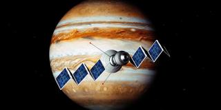 太空探测器飞向木星(3d渲染)