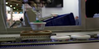 说明:现代机器人机械手在输送线上的食品生产