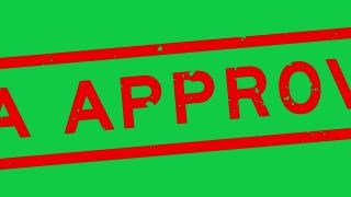 垃圾红色fda批准的字方形橡胶印章放大绿色背景视频素材模板下载