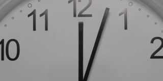 白色钟面的特写，暗示着时间的流逝。黑色阿拉伯数字的白色圆形时钟