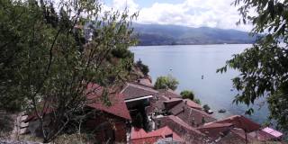 奥赫里德湖，从马其顿奥赫里德的卡内奥看到