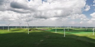 风力发电机农场的T/L鸟瞰图