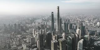 上海天际线的Hyper Lapse和鸟瞰图