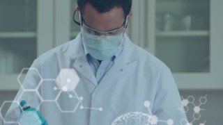 数据处理动画，数字人脑模型和分子在实验室医生工作视频素材模板下载
