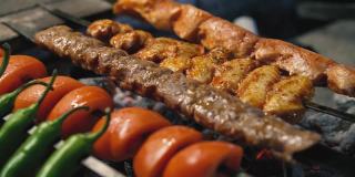 传统的烤肉串和烤鸡。土耳其烤肉串。