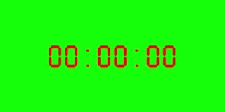 数字红色闹钟计时或手表计时动画-动画秒表倒数0分钟到5分钟快速运动覆盖Alpha层和绿色屏幕的色彩键控背景视频
