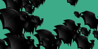 万圣节蝙蝠-万圣节概念-蝙蝠向上拍打翅膀-循环-数以百计的蝙蝠向上冲-万圣节-万圣节蝙蝠飞行无尽的循环-蝙蝠循环-蓝色背景-黑色颜色- А蝙蝠群