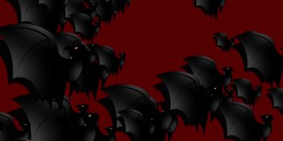 万圣节蝙蝠-万圣节概念-蝙蝠向上拍打翅膀-循环-数以百计的蝙蝠向上冲-万圣节-万圣节蝙蝠飞行无尽的循环-蝙蝠循环-红色背景-黑色颜色- А成群的蝙蝠