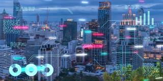 智慧城市物联网物联网ICT数字技术未来化，自动化管理智能数字技术安全和能源可持续元宇宙城市虚拟增强