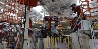 机器人焊接汽车零件，现代化生产