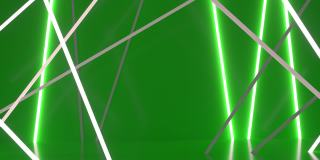 发光的led线灯。最小抽象的绿色背景。商业化妆品奢华设计主题。4K 3d动画
