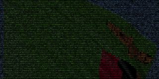 电脑屏幕上挥舞着用文字符号组成的赞比亚国旗。概念loopable动画