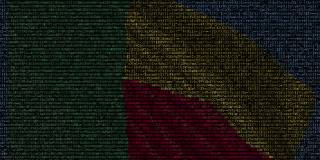 电脑屏幕上用文字符号制作的贝宁国旗在飘扬。概念loopable动画