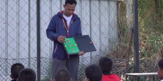 少年足球队教练表演儿童游戏计划