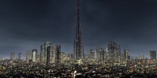 智慧城市概念摩天大楼夜空