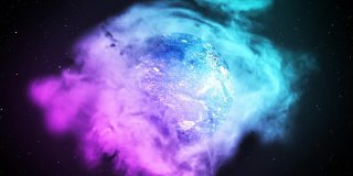 4k延时动画星空全景与坠落的流星和行星在一个美丽的星云与粉红色的蓝色渐变。