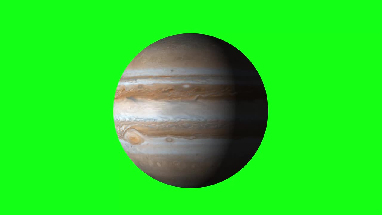 美丽的木星动画。木星旋转。在阿尔法频道的屏幕上，银河系的巨大行星木星
