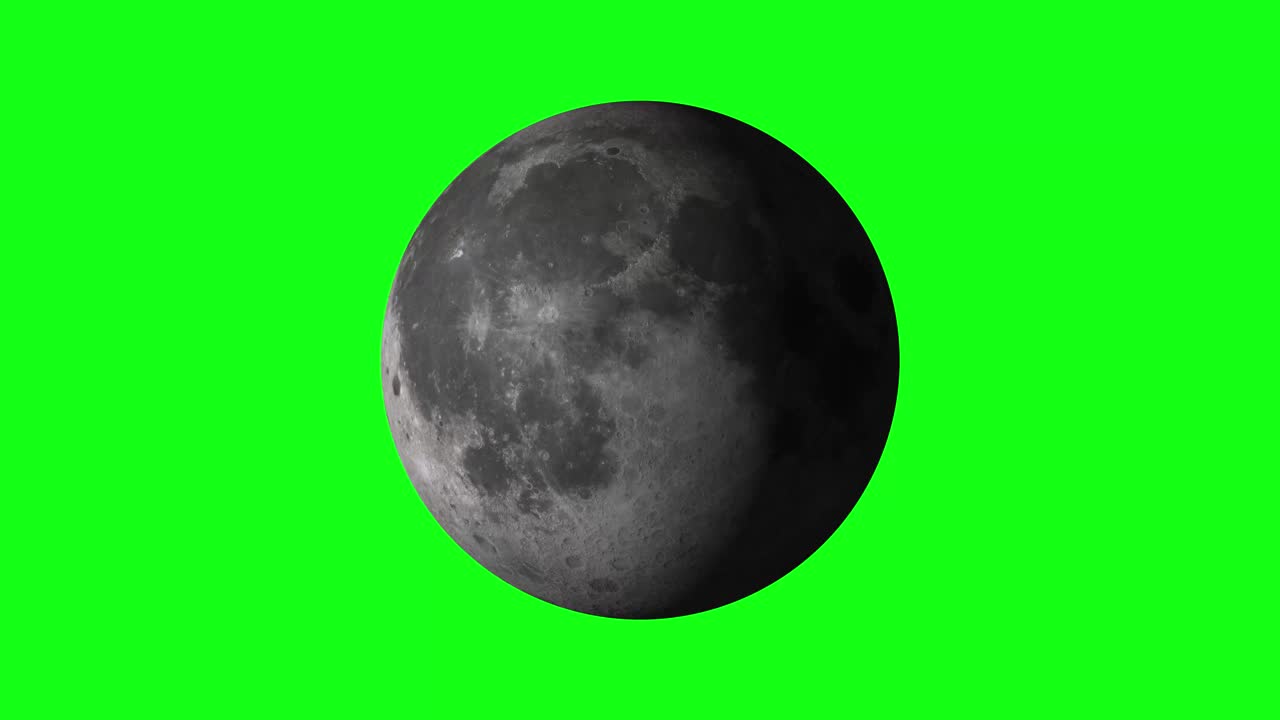 世界自然卫星:月球，月球，月球。美丽的纹理和月光在绿色的屏幕。月亮是旋转。