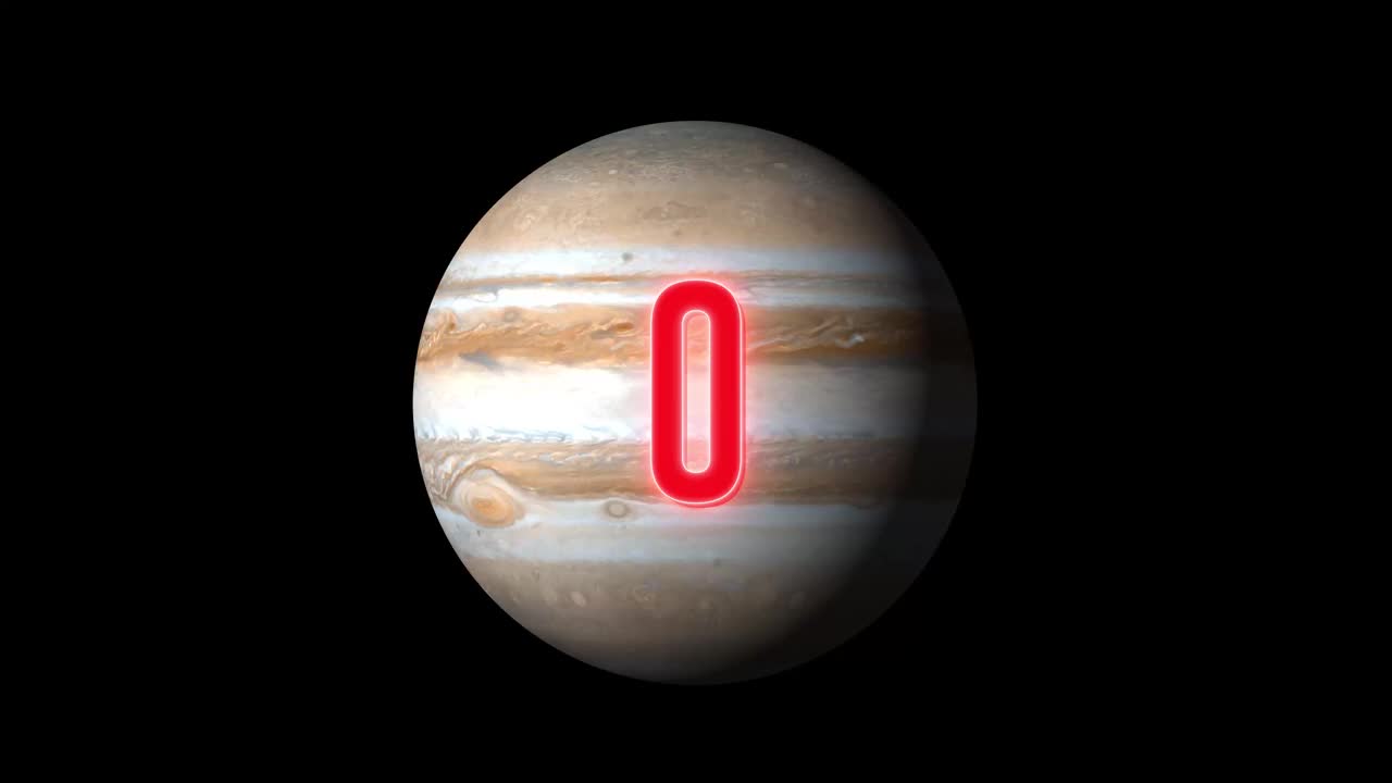 美丽的木星动画。木星旋转。在阿尔法频道的屏幕上，银河系的巨大行星木星