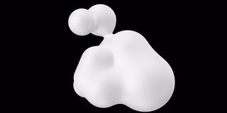 三维动画抽象光滑的液体形状。透明背景。抽象变形奶油白色形式呈现在UHD与阿尔法通道。4k无缝循环3D动画。