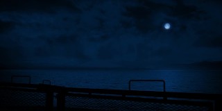 在月光下，男人从船的后面看