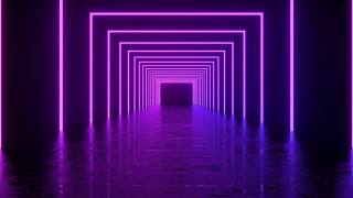 4K未来主义霓虹灯紫外荧光灯隧道可循环动画黑色背景视频素材模板下载