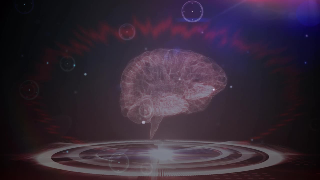 蓝色背景下连接网络人脑模型的数字动画