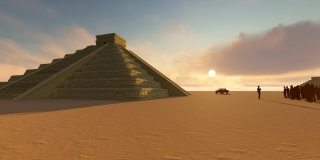埃及沙漠金字塔和游客