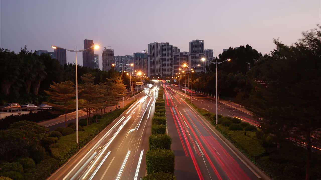 城市高速公路夜景延时摄影，4K高清视频