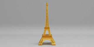 旋转的金色埃菲尔铁塔无缝循环动画背景，巴黎旅游地标和法国建筑的旅游浪漫象征，城市著名的欧洲国家历史纪念碑