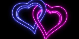 爱的概念。情人节快乐。明亮的霓虹灯。两颗跳动的心脏的动画。心跳，情人节的概念。爱。