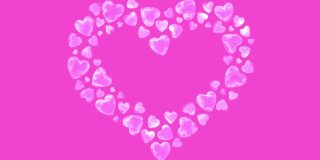 我爱你。情人节快乐。许多心的动画形成一个大的白色的心在粉红色的背景。爱的宣言。