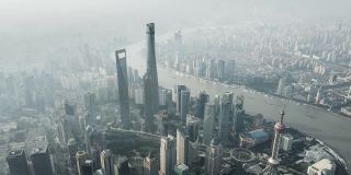 上海天际线的Hyper Lapse和鸟瞰图