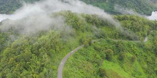 鸟瞰图的乡村道路通过绿色的森林和山