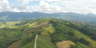 鸟瞰图的乡村道路通过绿色的森林和山