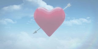 动画的多个爱的心气球和心与箭在蓝色背景