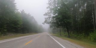 开车穿过美丽的新英格兰雾蒙蒙的早晨