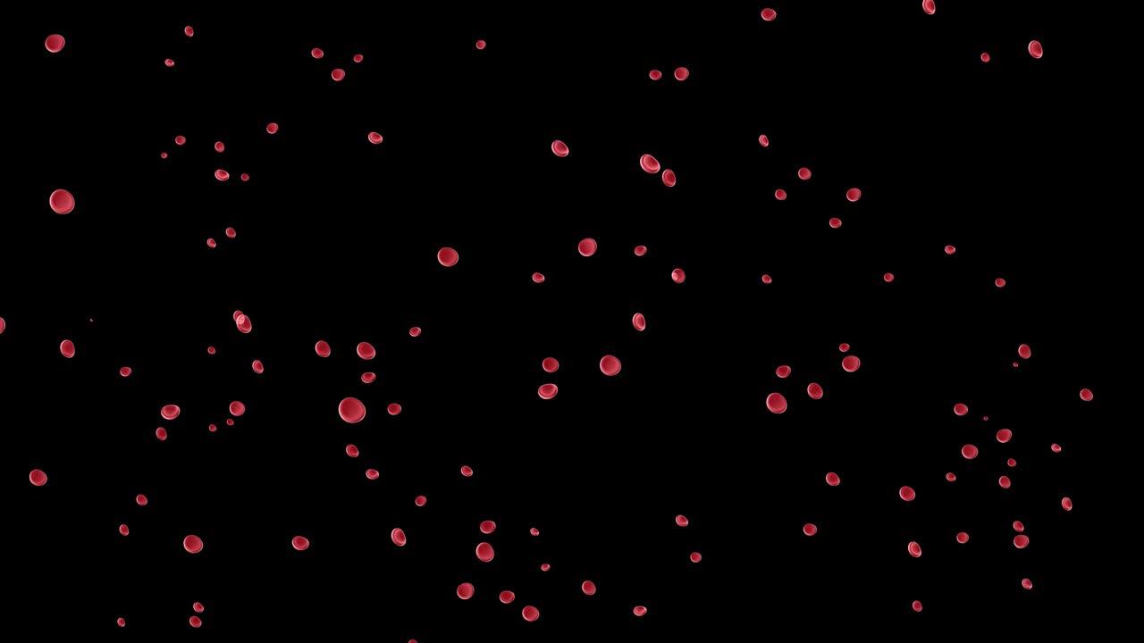 血液颗粒、分子、红细胞、红细胞三维渲染。混合模式，黑色背景。