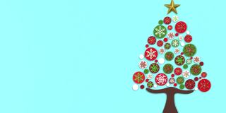 新年贺卡与圣诞树由纸或纺织品在蓝色背景在4K分辨率