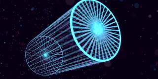 摘要发光粒子在空间中形成三维物体。气缸。Vj循环作为虚拟数字空间的bg。粒子形成全息影像的形状，作为大数据、网络或vr空间的概念。科幻运动设计bg。