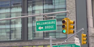 纽约城的威廉斯堡桥路标，慢动作180帧/秒