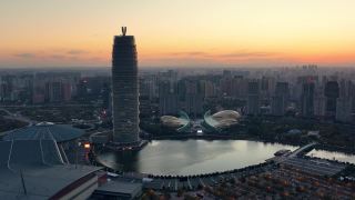 日落时分的郑州，中国河南省视频素材模板下载
