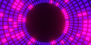 新年霓虹灯背景，无缝圆形图案背景，赛博朋克闪烁粉红和紫色，循环，复制空间