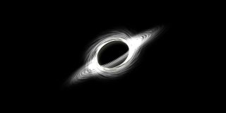 超大质量黑洞的三维动画，黑暗星系星云区域的明亮黑洞，在深空旋转的电影镜头，概念空间背景。科幻图像，引力透镜，事件视界上物质的吸积盘