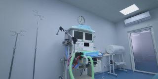 创新的手术室。医院无菌手术室的新医疗设备。运动镜头。